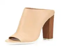 Allison Peep Toe Mule Nude Leather Women’s Size 10 High Block Heel Slide