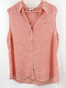 Cabi Tank Top 3982 Size Large Blouse Red Flower Light Button Collar Sleeveless