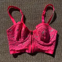 Victoria's Secret Women's pink Lace‎ Front Zip Demi Lined Corset Size 34C