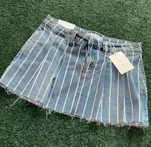 Blue and white striped denim mini skirt #miniskirt