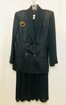 VINTAGE! 80’s Popof Gilbert Quaknine Black Double Breasted Suit Linen Skirt Set