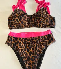 Leopard Print Bikini with Pink Accents