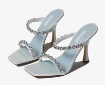 Nine‎ West Aria Dress Sandals Womens Size 9 Silver Studded Straps Square Toe