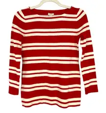 J.Crew Factory Striped Knit Long Sleeve Cotton Top Red White Size XXS NWT