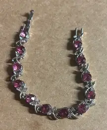 Pink and Silver Swarovski Tennis Bracelet Fold-over Clasp