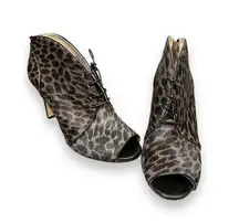 Louise et Cie Real Cow Hair Leopard Peep Toe Lace Up Booties