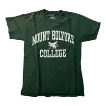  Vintage Mount Holyoke College T-Shirt Tee Small Green Champion 100% Cotton Mass