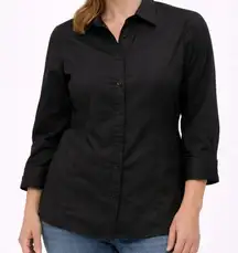 Riders by Lee Black Button Down Shirt Instantly Slims You 3/4 Sleeve Size S