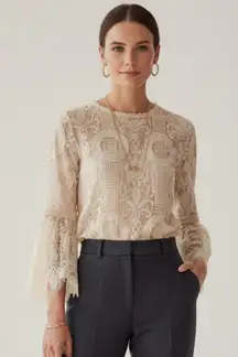 Neiman Marcus Style Keepers Beige 3/4 Sleeve Blouse Size Small NWT SK17TP0274001