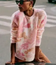 Sezane mohair La Maille Pink and Brown Crew Neck Sweater small