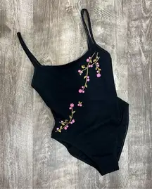 Oscar De La Renta Black Cherry Blossom Embroidered One Piece Swim