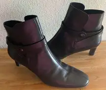 Salvatore Ferragamo Black Leather Ankle Boots Kitten Heel Pointy Square Toe 9.5