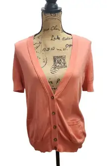 LOFT Coral Short Sleeve Button Front Cardigan Sweater Women's XL Pima Cotton
