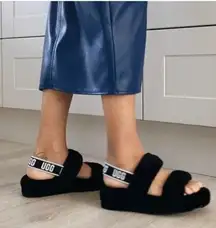 UGG Women's Oh Yeah Fuzzy Slide in Black Size 6