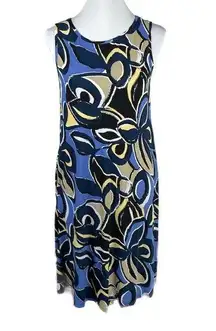 Lily Floral Sleeveless Dress Blue Black Yellow Tan White Size Large