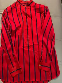 Lauren Ralph Lauren Red Button up Long Sleeve Blouse Blue White Stripes NWT