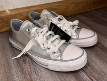 Converse All Star Womens Silver Metallic Glitter Sparkle Low Top Sneaker Shoe 7