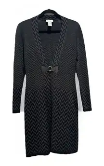 Soft Surroundings Long Sweater Women XS Wool Gray Herringbone Sleek Chic Office