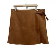 Patrizia Luca NWT  Camel Brown Faux Suede Wrap Mini A Line Skirt Size XL