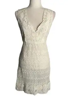 Hale Bob Crochet Lace Silk Dress S White Sleeveless V Neck Lined Knee Length