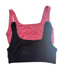 Marine Layer XL Womens Sports Bra Ribbed Shelf Bra Pink Black Set of 2 No Pads