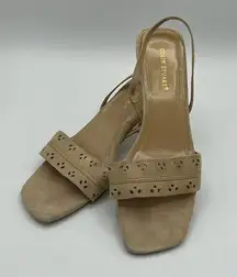 Colin Stuart Suede Tan Suede Kitten Sling back Heels Size 6.5 B19A