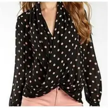 Bisou Bisou Women’s Pink Polka Dot Blouse, Sheer, Draped, Flowy Top - Size M  **
