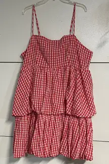 DAVI & DANI RED AND WHITE BUTTERCUP GINGHAM TIERED BUBBLE MINI DRESS 3XL