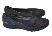 EA Etienne Aigner Brown Navy Flats Loafers Canvas Shoes Size 7.5 EUC #3162