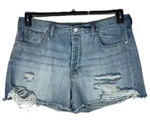 7 FAM SZ 33 Monroe Cutoff Jean Shorts Distressed Frayed Hem Hi-Rise Button-Fly