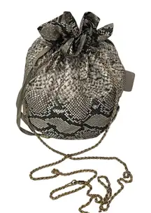 Zimmermann Snakeskin Print Silk Bucket Pouch Bag Drawstring Gold Chain Strap