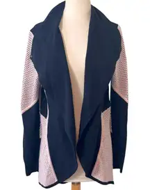 St. John Mesh Trim Cutaway Cardigan Jacket Black & Light Pink