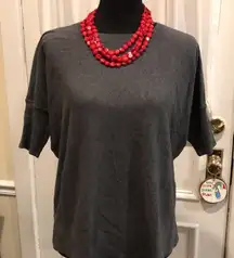 Women’s Charcoal Grey Flat Knit Ribbed Elbow Sleeve Sweater Sz Medium NWT