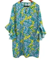 Mud Pie Liza Bell Sleeve Flowy Tropical Print Shift Dress