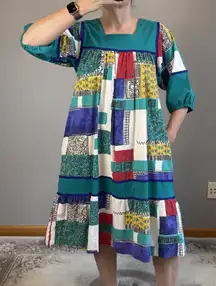 Krist Gudnason Vintage Midi Lounge Caftan Patchwork Dress Size L Pockets MuuMuu