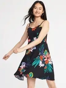 Old Navy  Fit and Flare Cami Dress Size Small Black Mini Tropical Dress