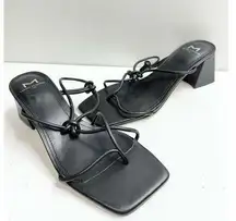 Marc Fisher Sandals Womens Size 6.5 Black Leather Square Toe Block Heel