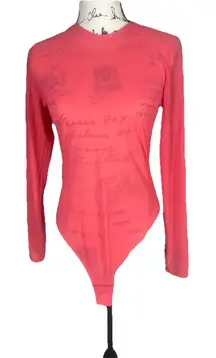 Lululemon Sheer Pink Mesh Long‎ Sleeve Bodysuit Size Large Snap Bottom