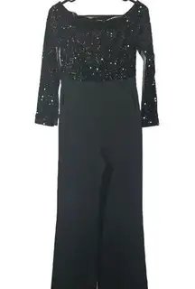 Eliza J Black Sequin One Piece Zipper Back Pants Jumpsuit W/ Pockets Women Sz 4