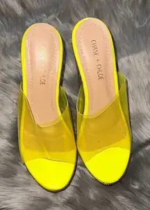 Chase + Chloe rhinestone platforms. Neon yellow and clear.
