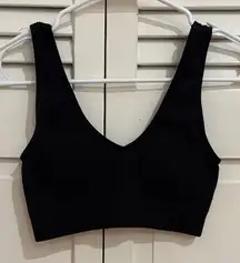 Black Ribbed V-Neck Aerie Crop Top/ Bean