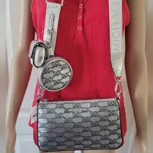 NWT Jet Set Metallic Logo Jacquard Crossbody Bag with Case for Apple Airpods Pro