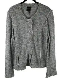 Nic + Zoe Womens Frayed Edge Cardigan Jacket Size L Blue/Grey