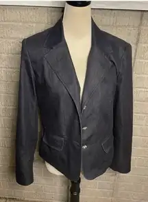 Pantology Women's Dark Wash Denim Blazer Jacket Sparkle Buttons Size 12