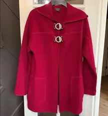 ZOE D Raspberry Red 100% Wool Toggle Buckle Coat Jacket w/ Hood Size Medium