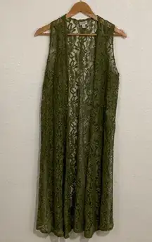 Lularoe Olive Green Boho Floral Lace Joy Vest Size S