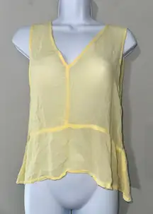 LACAUSA XS Yellow Sleeveless Top V Neck Viscose‎ Peplum Blouse Womens