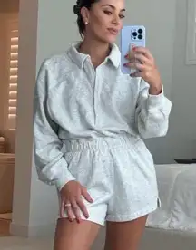 Abercrombie & Fitch grey gray fleece collared romper jumpsuit