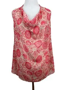 CAbi ‎ Vita Blouse Top XS Pink Draped Cowl Neck Sheer Sleeveless Floral 5037