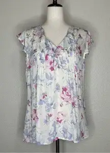 Joie 100% Silk Olvera Floral Print Ruffled Blouse Top